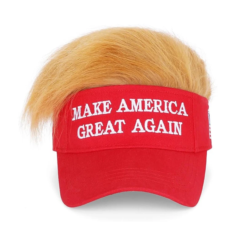 Wholesale  5 Panel Embroidery Logo MAGA Make America Great Again Hat Custom Red Baseball Cap With Wig