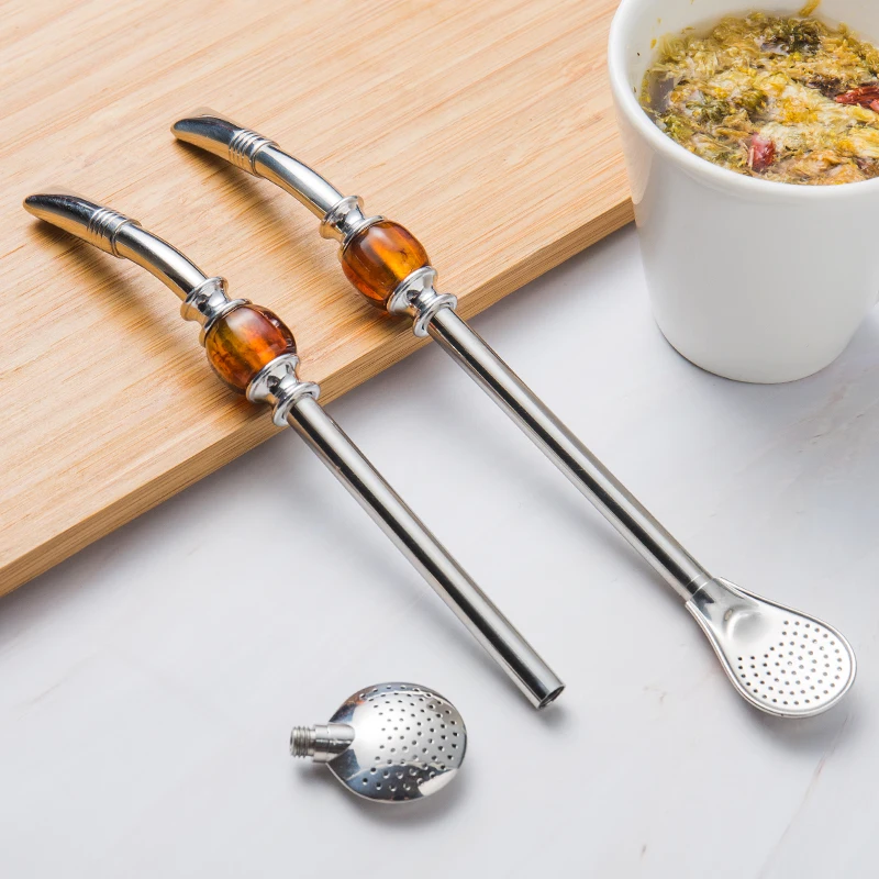 Bombilla Drinking Straws In Bulk Colorful Reusable Yerba Mate Stainless Steel Straw Metal With Filter Spoon