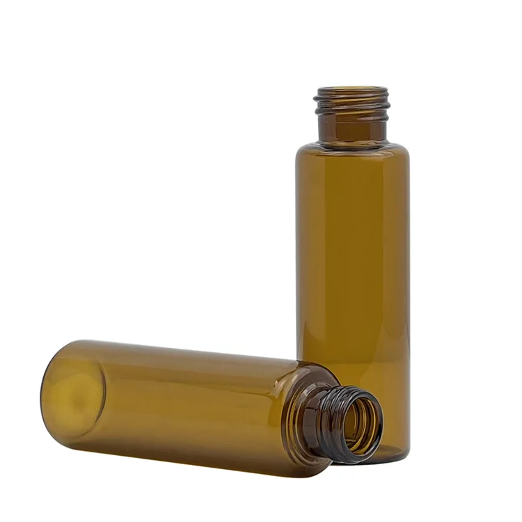 Empty 10ml amber brown wholesale various customize plastic cup glass tubular bottle with screw top black Color cap