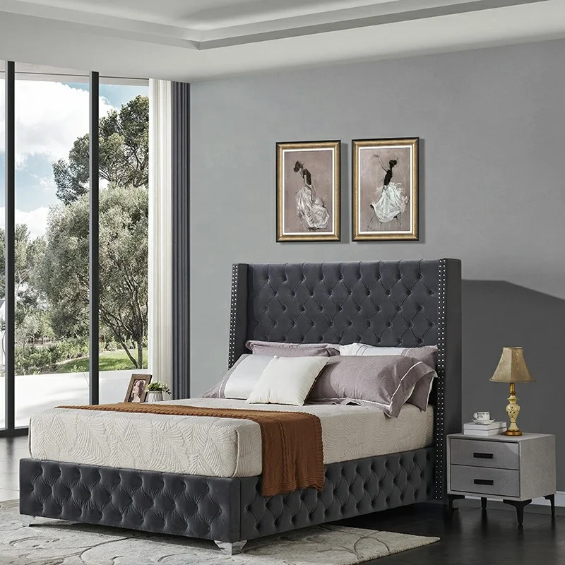 Modern luxury king size soft wooden tufted bed designs bedroom set wholesale supplier