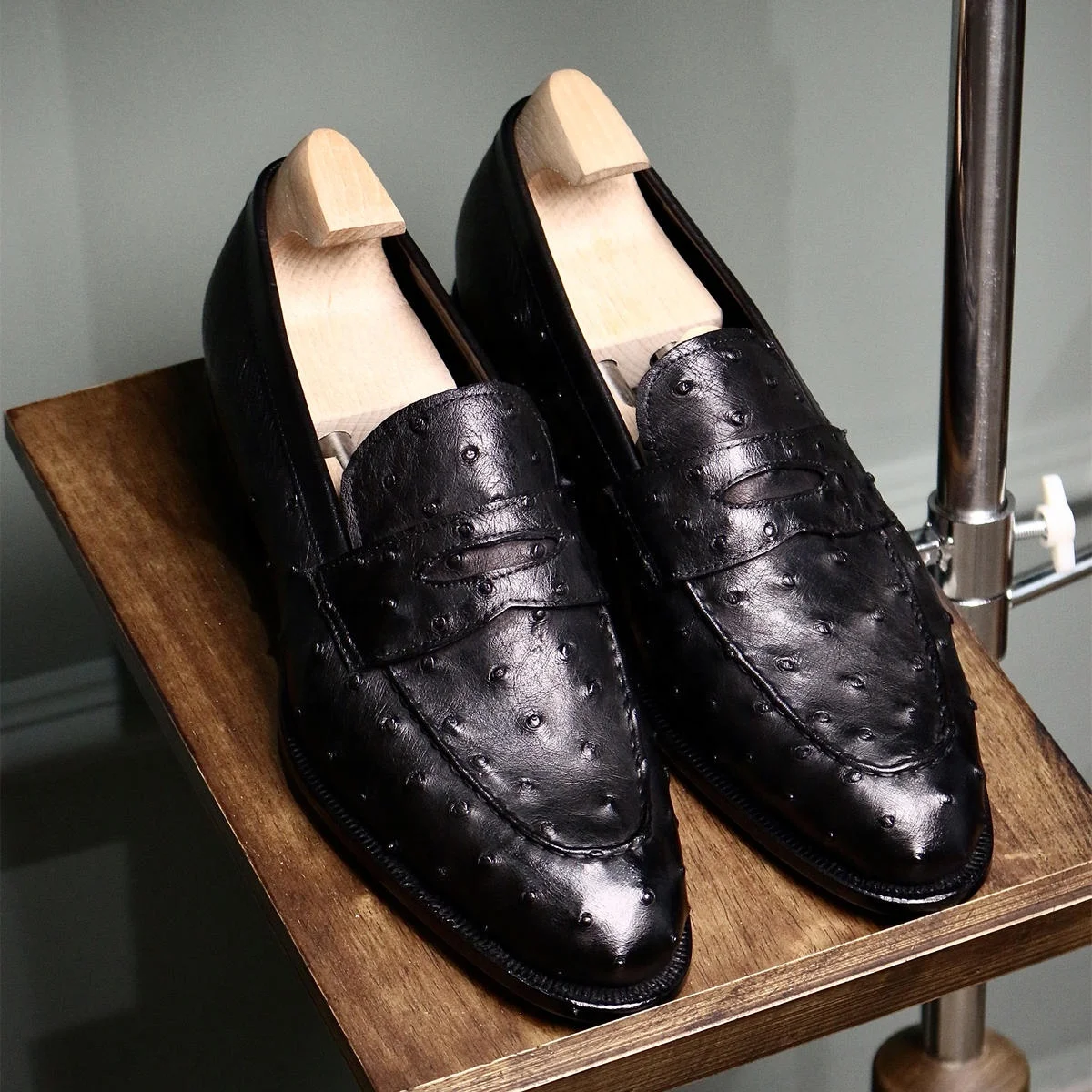 Ostrich skin Bespoke shoes Men Dress shoes Loafers Shoes Blake/Goodyear Bottom