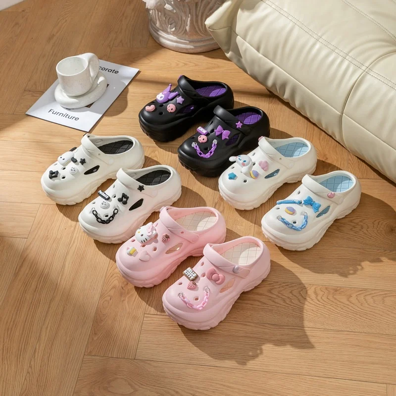 KT KUROMI Cinnamon Dog Pacha Outdoor Beach Height-Increasing Platform Shoes for Ladies EVA Outsole for Spring Autumn Home Use