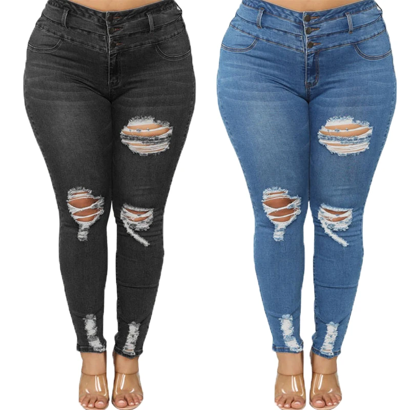 
Plus Size 5XL Women Sexy Casual Jeans Solid Button Slim Trousers Breathable Elastic Pencil Pants 