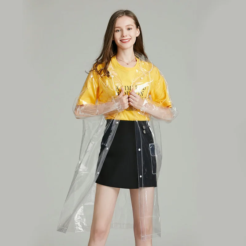 Impermeable Transparent Plastic EVA PVC Girls Custom Raincoat with Backpack Position
