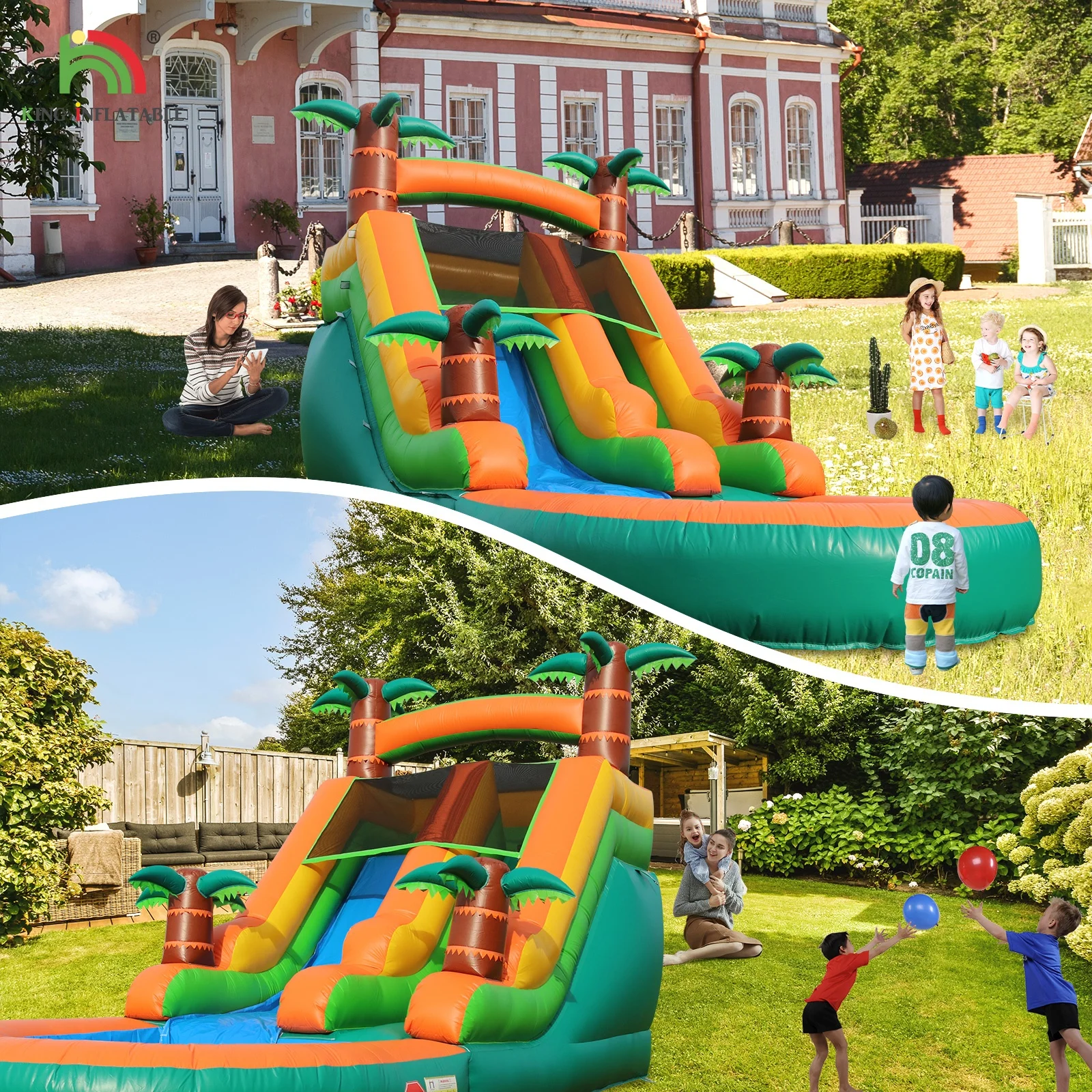 Commercial Bouncy Castle Water Slide Inflatable Tropical Fiesta Breeze Kids Adults Inflatable Water Slide with Pool