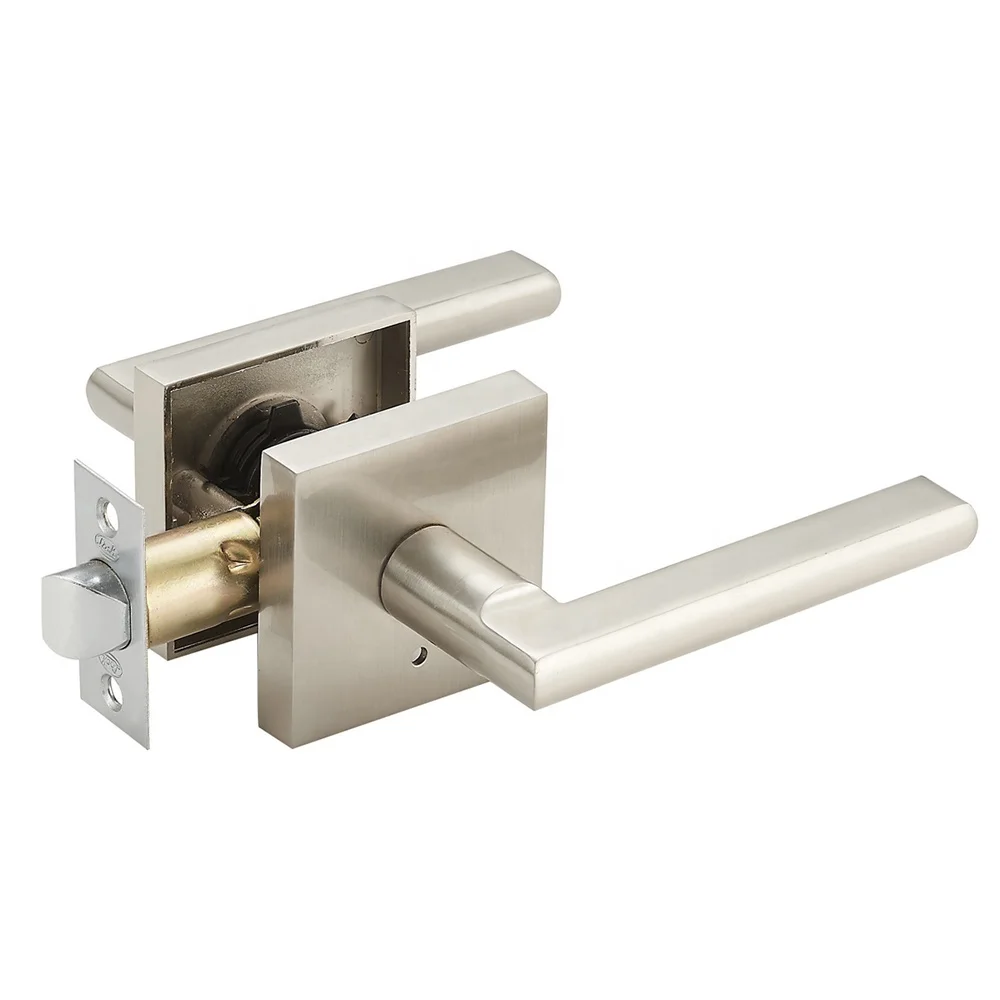 Vintage Matte Black Silver Square Zinc Alloy Heavy Duty Interior Privacy Passage Bathroom Door Lock  Door Lever Lock