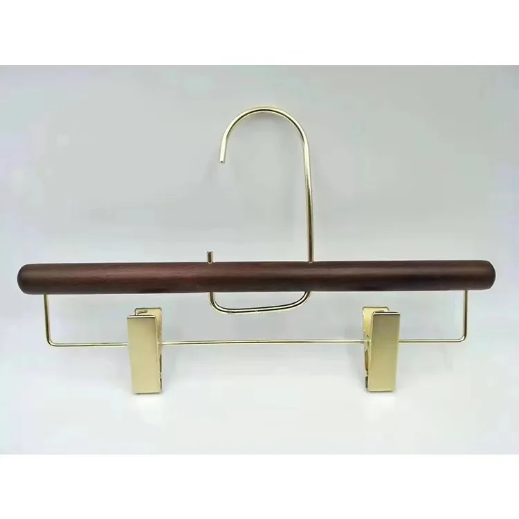Custom Logo Wholesale Christmas  Fashionable Wooden Clothing Clothes Skirt pant Hanger With Clips