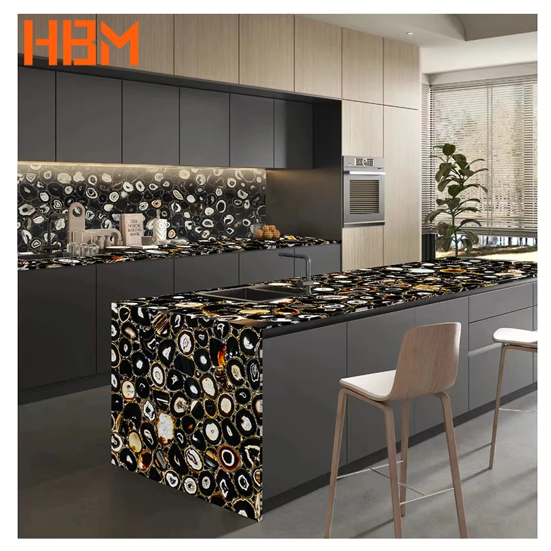 HBM горячая Распродажа каменная черная Агатовая панель полупрозрачная синяя плита для стены