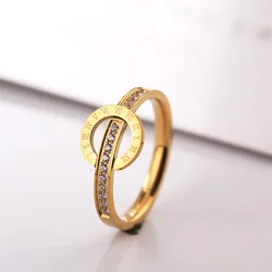 Amzaon Stylish Gold Plated Roman Numerals Full Diamond Band Rings No Fade Stainless Steel Round Circle Rhinestone Stacking Rings