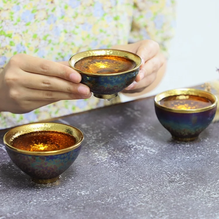 Honorable Gilt Jianzhan Cup 140ml Golden Chinese Ceramic Teacup Luxurious Packing