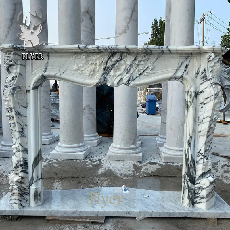 Hot sell modern design luxury fireplace surround gray marble carved fireplace mantle french fireplace