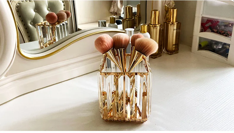 2021 Luxury Crystal Pen Holder Women Make Up Brush holder Table Bucket European Style Gold Brush Box