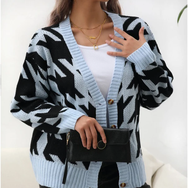 wholesale ZHUNA y2k knitted fashion fair isle off the shoulder high quality cardigan womens sweaters