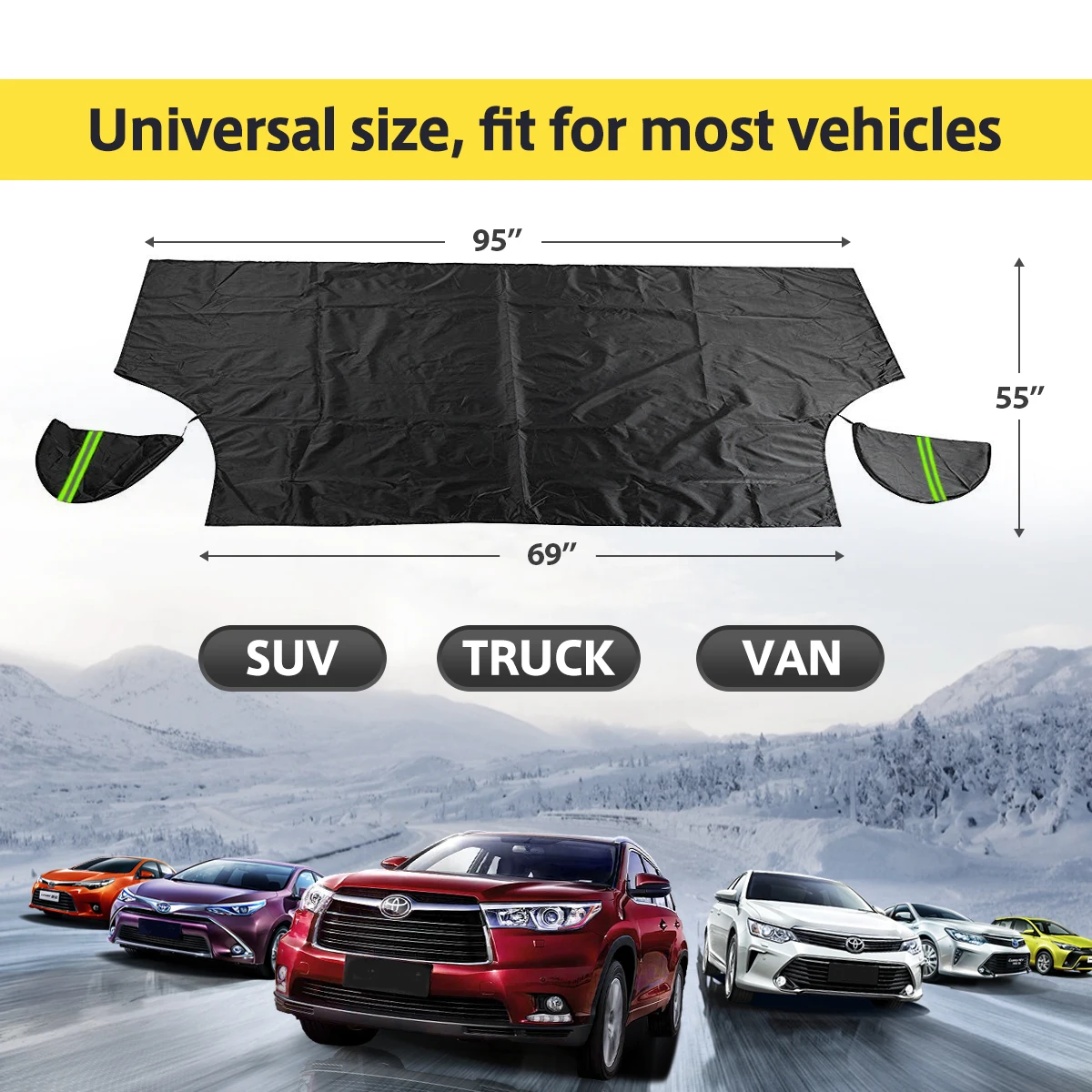 Car Windshield Snow Cover for Trucks Vans and SUV in All Winter,  Sun Cove Leaf Cover