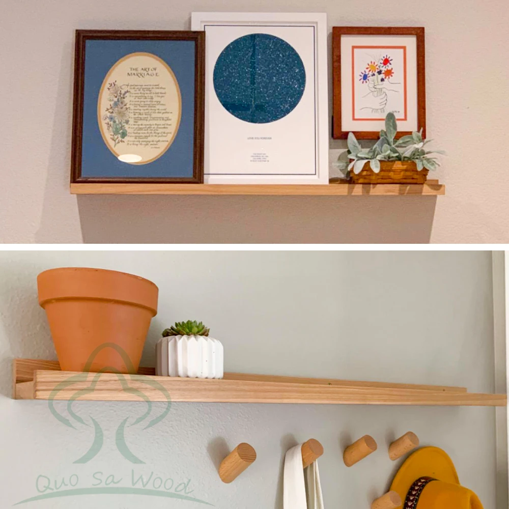 Natural Wood Book Shelves Wall Mounted Rustic Wooden Bookshelf Picture Ledge Shelf For Bathroom Storage Kitchen Rack