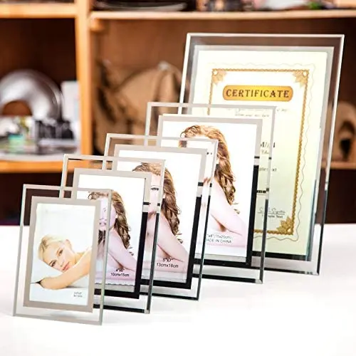 Picture Frame 8x10 Glass Silver Sublimation Glass Transparent Glitter Photo Frame Home Decorative Items Printing Photos on Glass