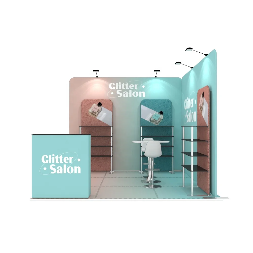 New Design Easy Assemble Modern Aluminum Tension Fabric Full Color Print Modular Portable 10x10 Exhibition Trade Show Booth