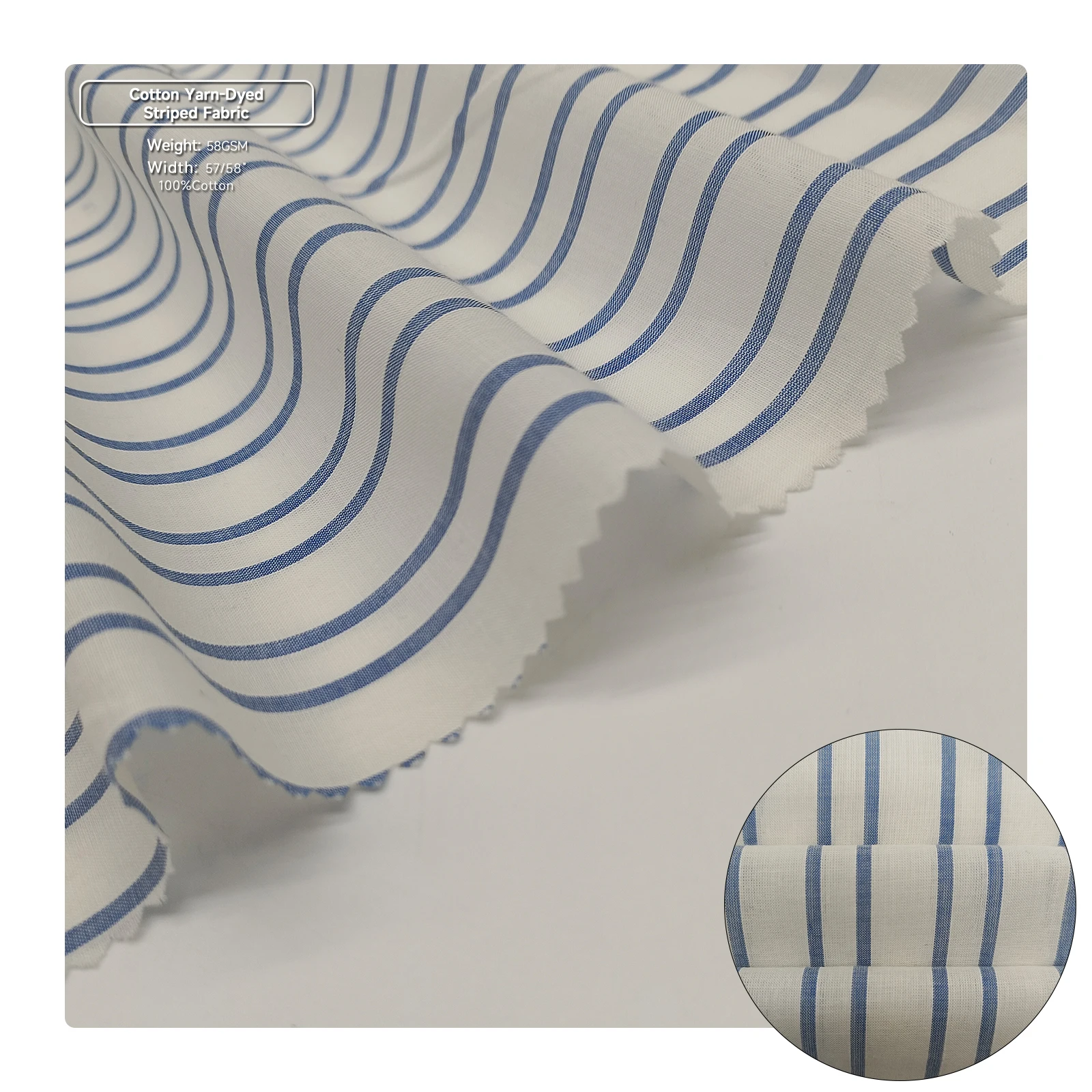 White and blue stripe fabric 58gsm clothing 100%cotton fabric plain woven fabric