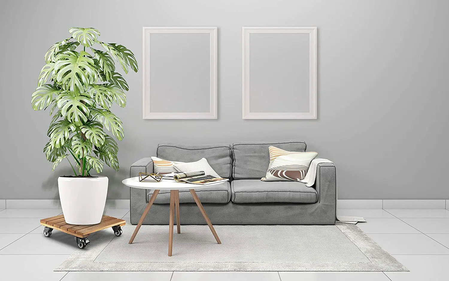 12 inches Square Plant Roller  Wood Plant stand  with 4 Metal Lockable Caster Wheels