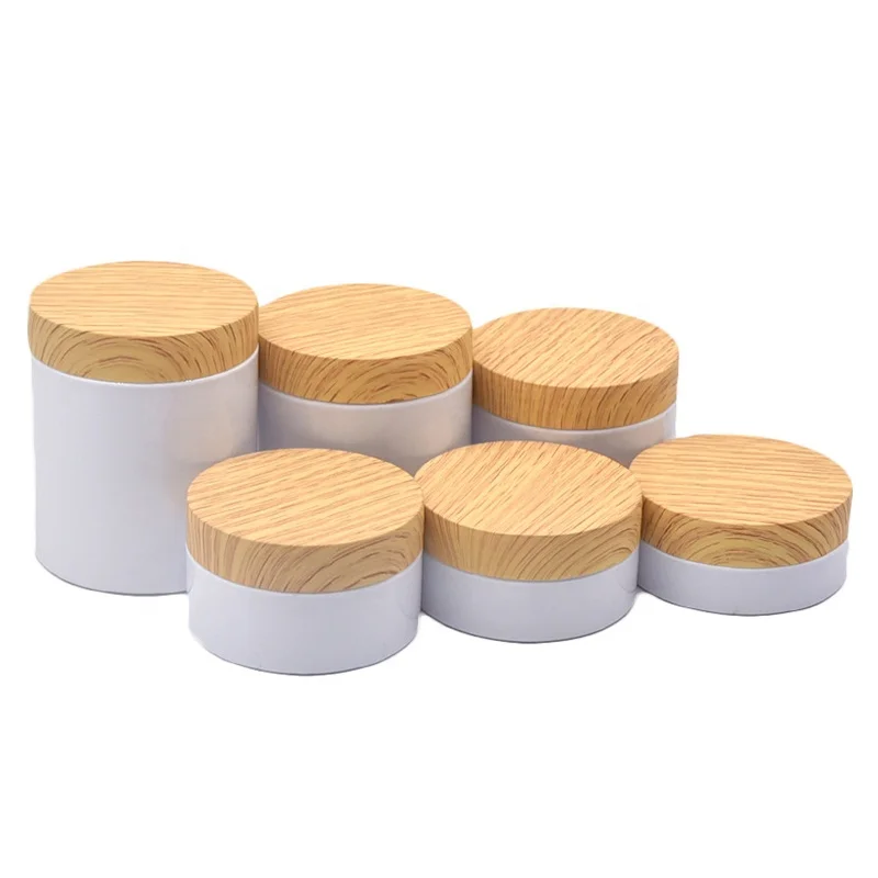 50g 80g 100g 150g 200g 250g white pet plastic face cream jar with wooden plastic grain bamboo lid