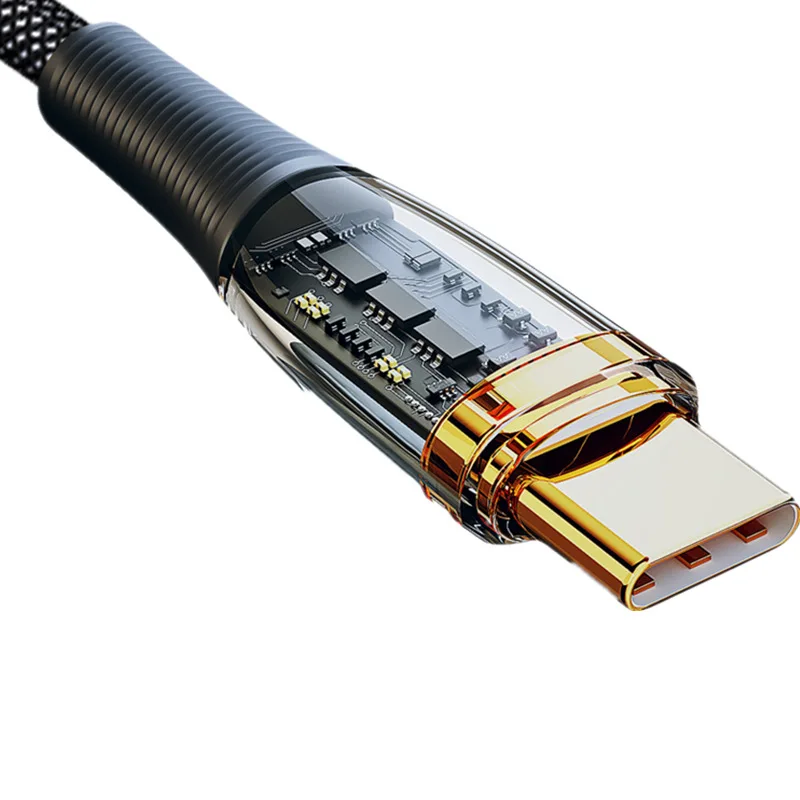 New Arrival Gold Plating Transparent USB Type C To C 5A 100W 66W 20W PD Fast Charging Cable For Mac book Mobile Phones