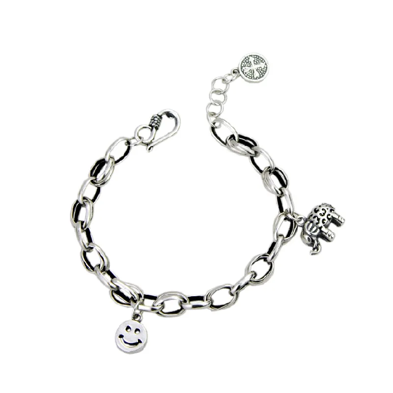 
Korean version new women men jewelry fashion simple elephant smiling face style S925 sterling silver bracelet 