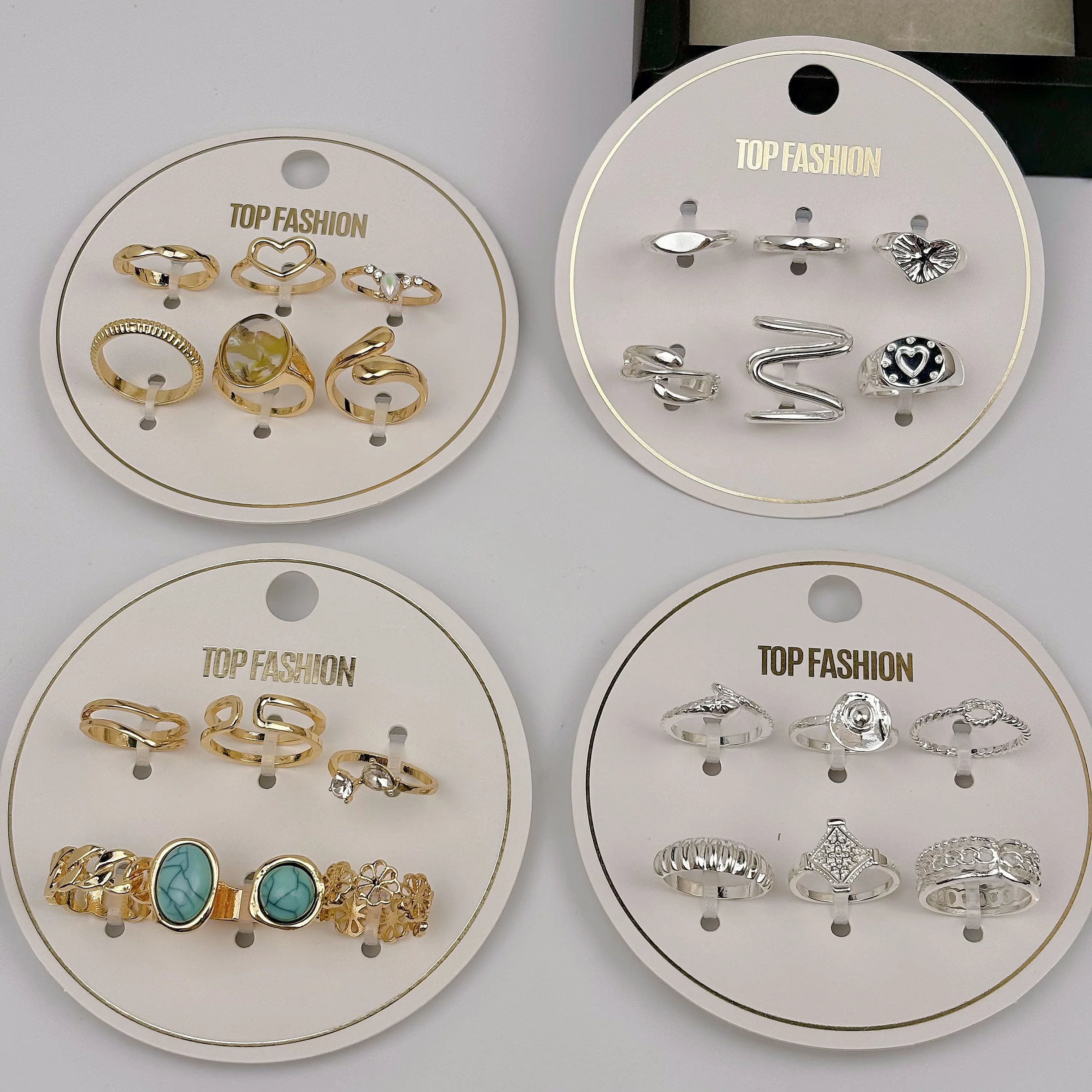 6 rings in a card Mengningna vintage jewelry women zinc resin rings high-cost performance newest wholesale in bulk one size ring