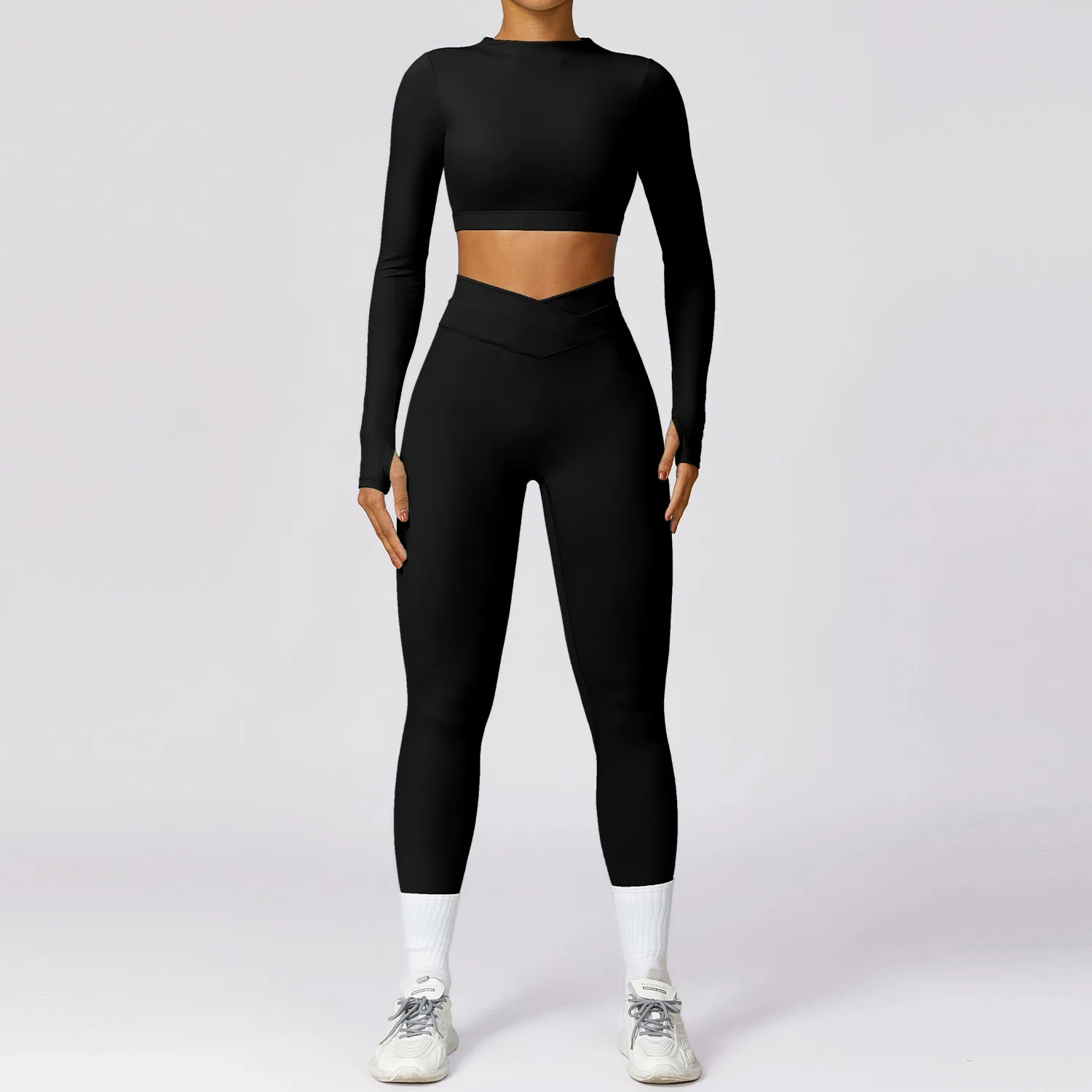 Bashasports Spring New Fast Dry Beauty Back Yoga Set Long Sleeve Fitness Wear Running Tight Sports Set Women