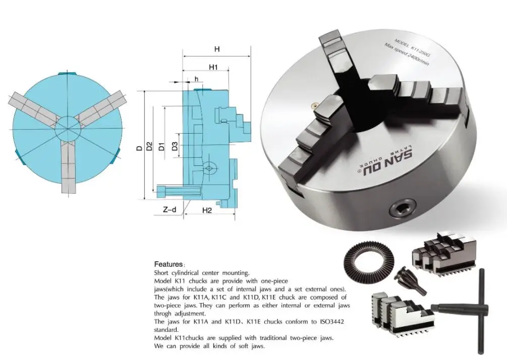 SANOU Three jaw self centring motor chucks k11-200 Lathe Chuck 3 jaw chuck with motor 750W