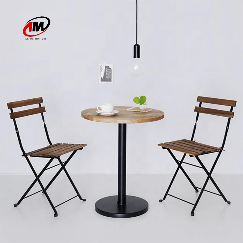 Garden Furniture  Wood Batten Metal Frame Folding Table Chair Set