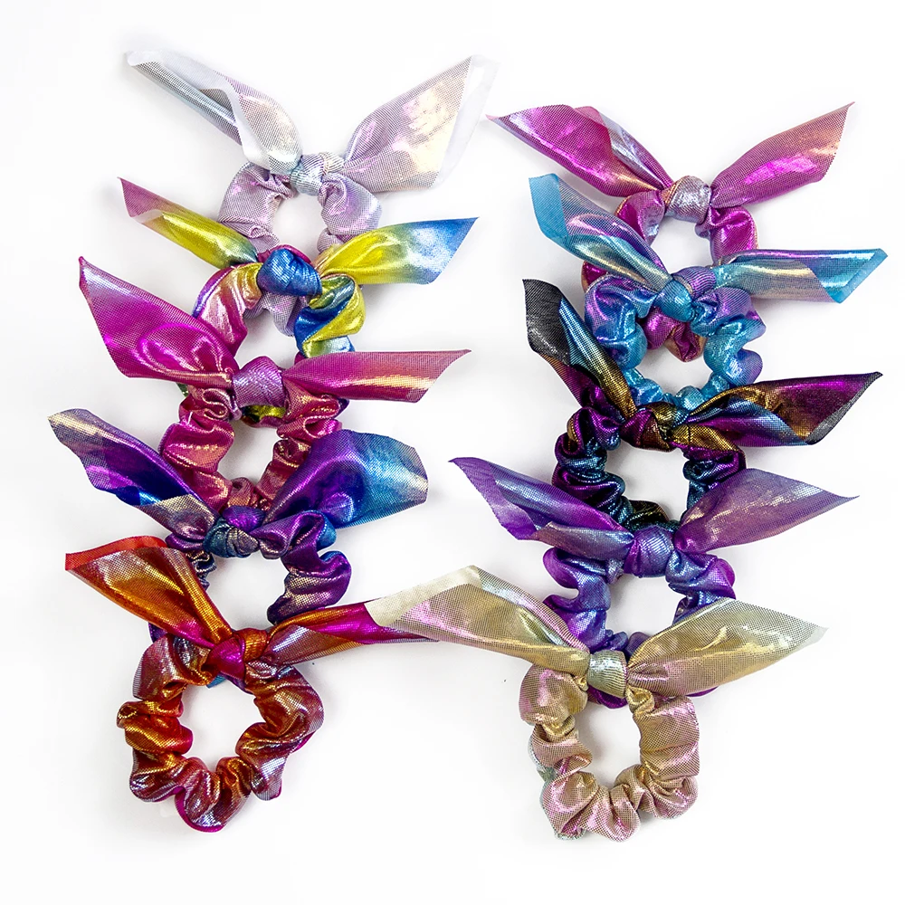 Fashion hair elastic band Shinny Mermaid bunny ear metallic scrunchies for ponytail holder Hair Accessories crunchies