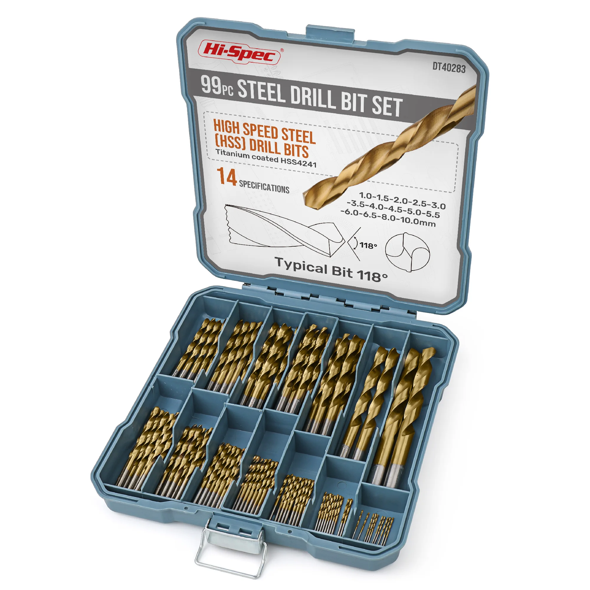 99pc Metric HSS Mixed Metal, Wood & Plastic Drill Bit Box Set. 1-10mm Titanium Coated High Speed Steel Drill Bits. OEM ODM Ready