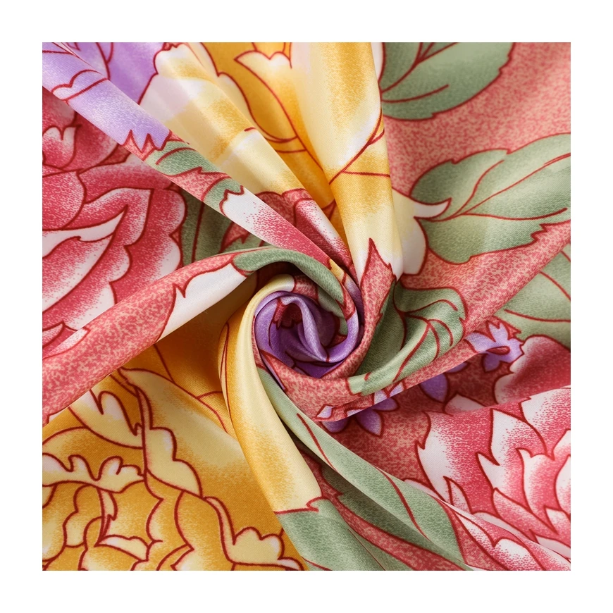 Атласный текстиль с цветочным принтом из красного полиэстера, атласная шелковая ткань от китайского поставщика