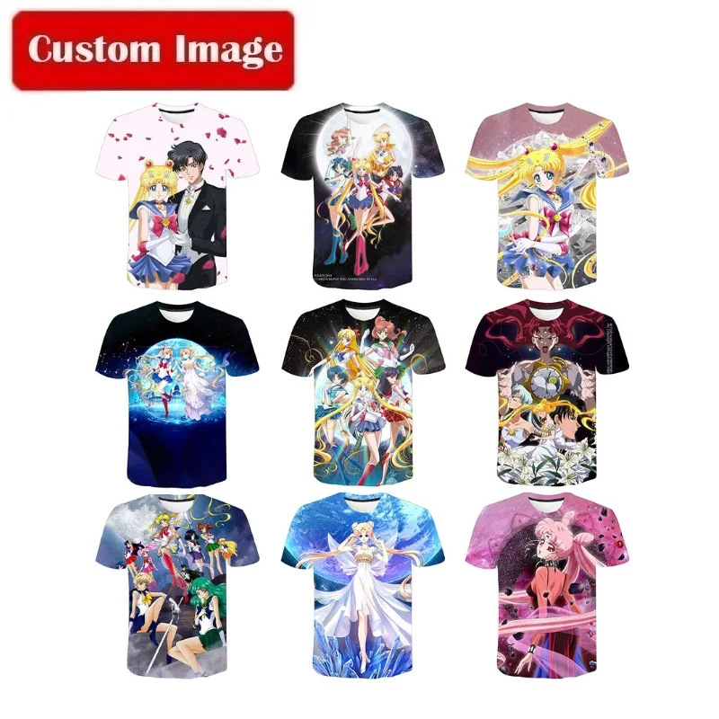 Wholesale Sailor Moon 3D Printed Shirt Big and Tall Streetwear Fashion O-Neck Loose Fit Shirt Custom Graphic Hip Hop Top Tee