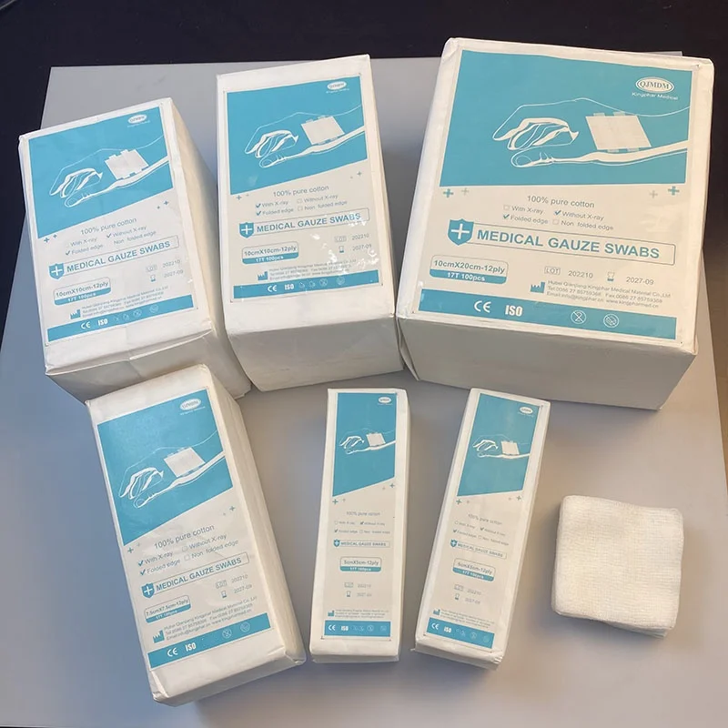 100% Cotton Medical Consumables Pre-Cut Absorbent First Aid Gauze Swab