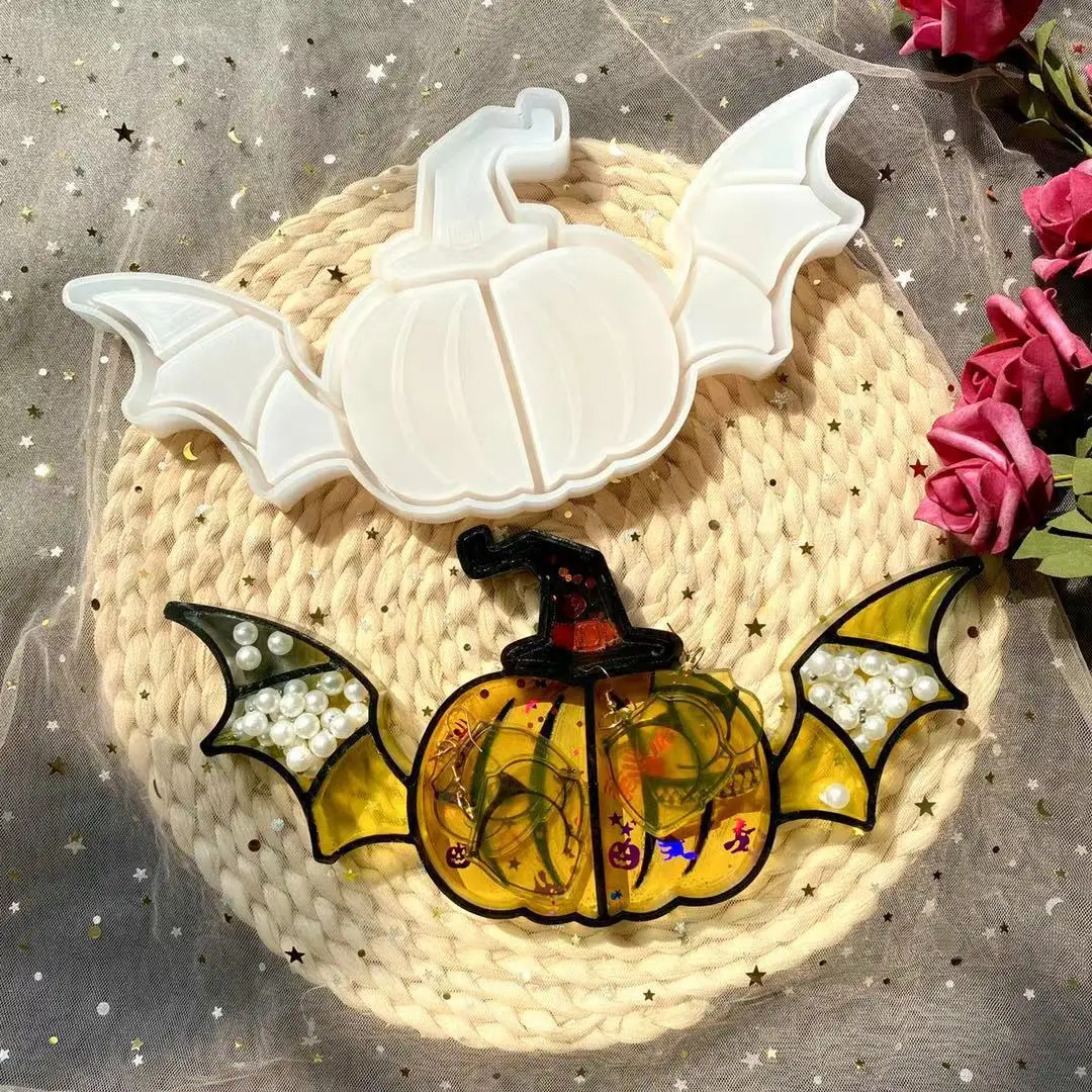 Новинка, силиконовая форма W033 «сделай сам» для хранения украшений из эпоксидной смолы в виде тыквы, летучей мыши