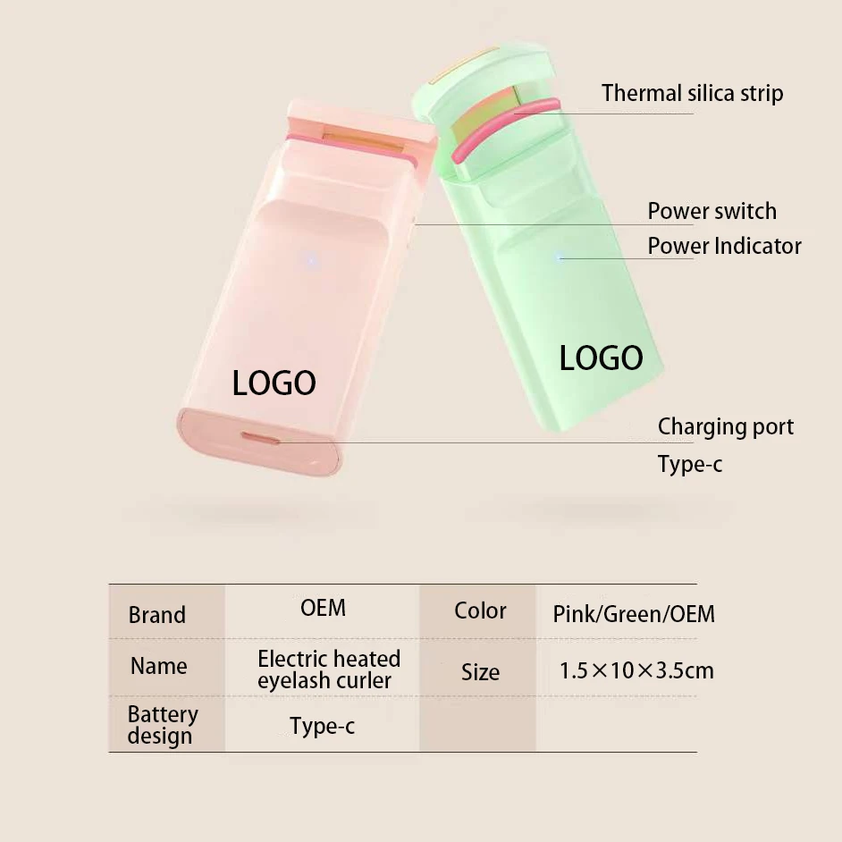 Красивый инструмент, розовые Симпатичные щипцы для завивки ресниц, легко вьющиеся, OEM электрические нагреваемые щипцы для завивки ресниц с зарядкой через USB, Индикатор нагрева