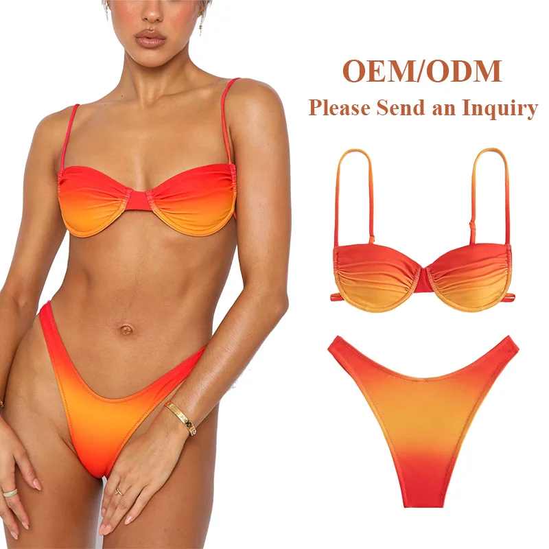 Aide New Push up Swimwear Sexy High Waist Bikini Two Piece Gradient Color Swimwear for Women