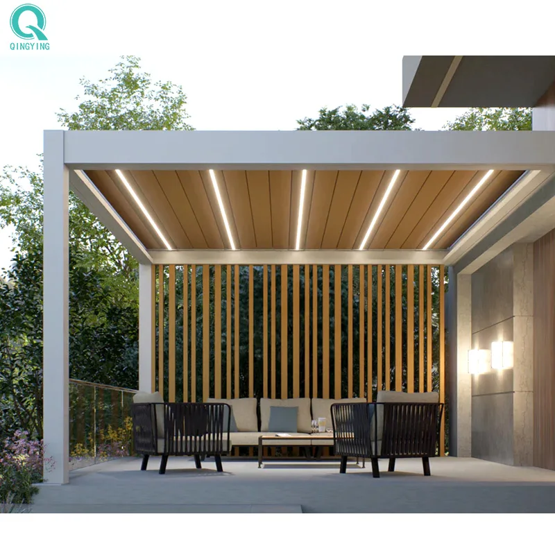 QINGYING aluminium gazebo pavilion electric waterproof louver roof metal garden pergola