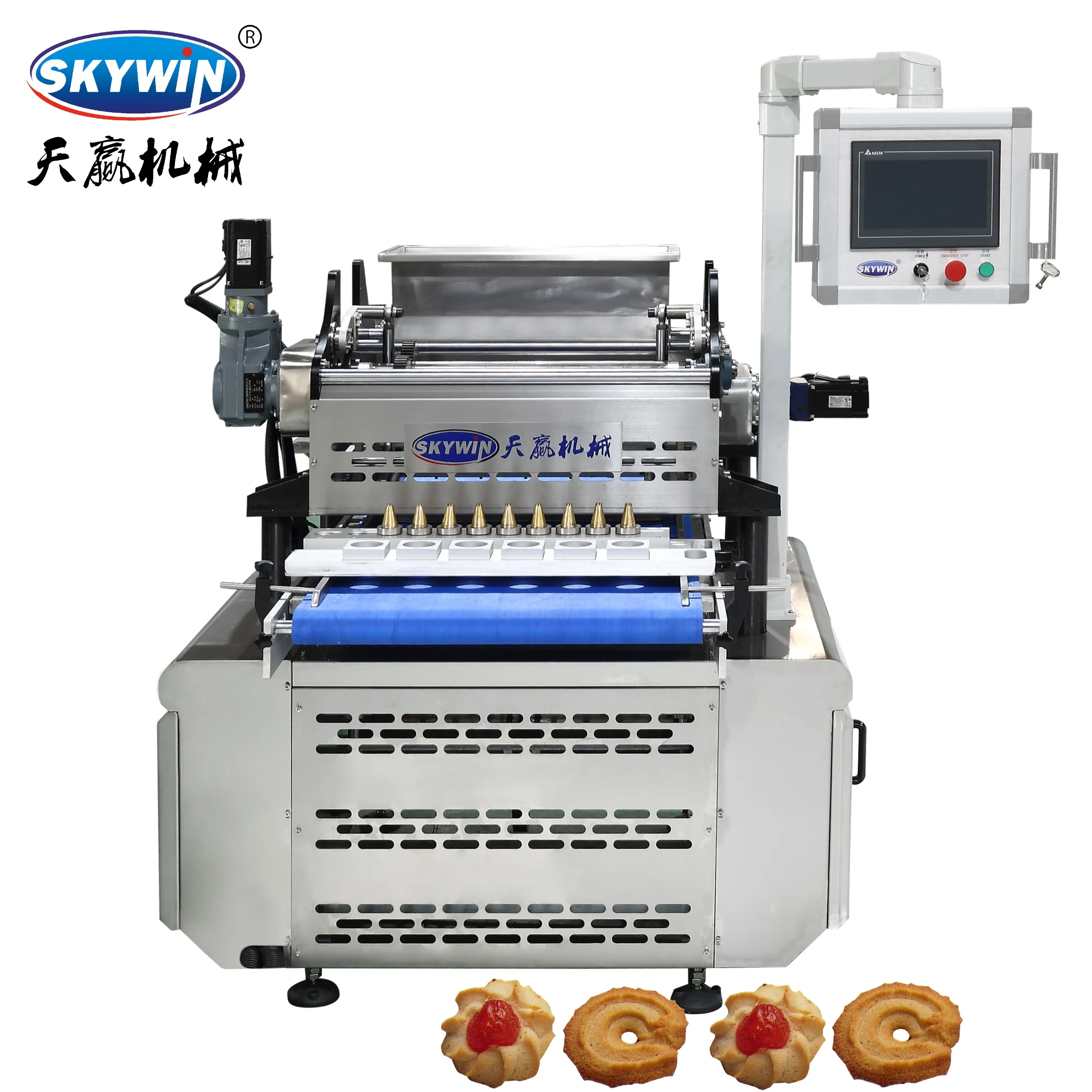 Two-color Stuffed Cookie Making Machine Tray Type Wire-cut Deposit Cookies Machine PLC Control Custom Shape Cookie maker