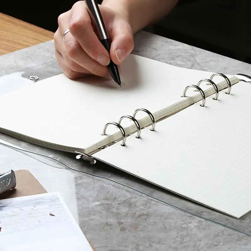 Hot Sale Loose-Leaf Transparent Case Binder Grid Blank Inserts Flipbook Custom Diary Notebook Planner Record Book Journals