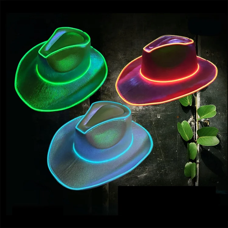 Custom Light Up Holiday Carnival Neon Party Accessories Glowing Led Cowboy Hat With Light