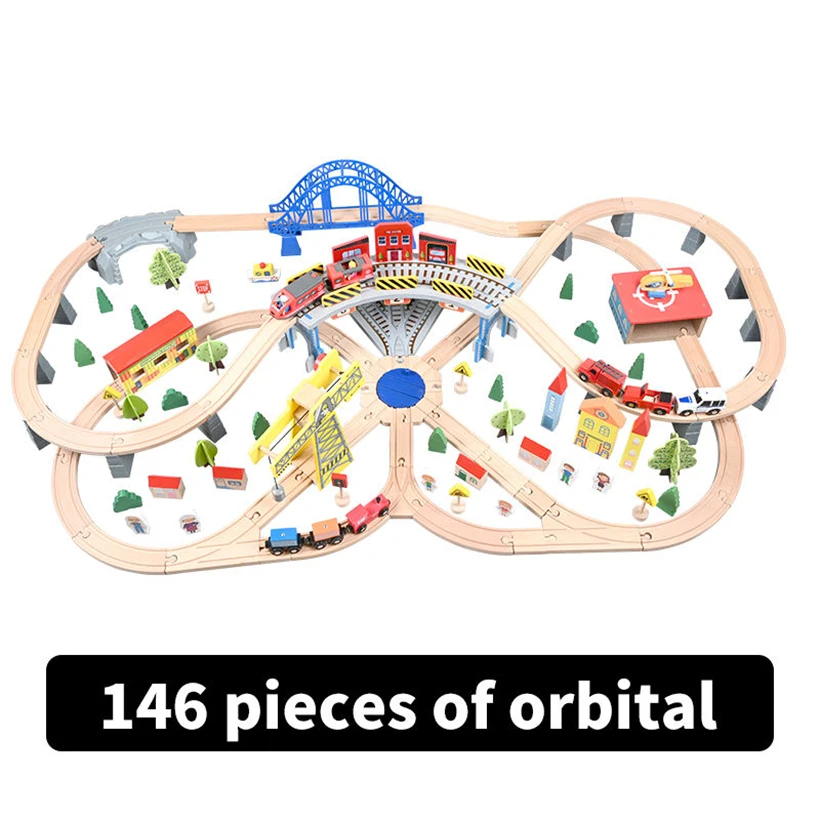 2312 Wooden 146 Pieces Track Train Set Slot Car Track For Boys