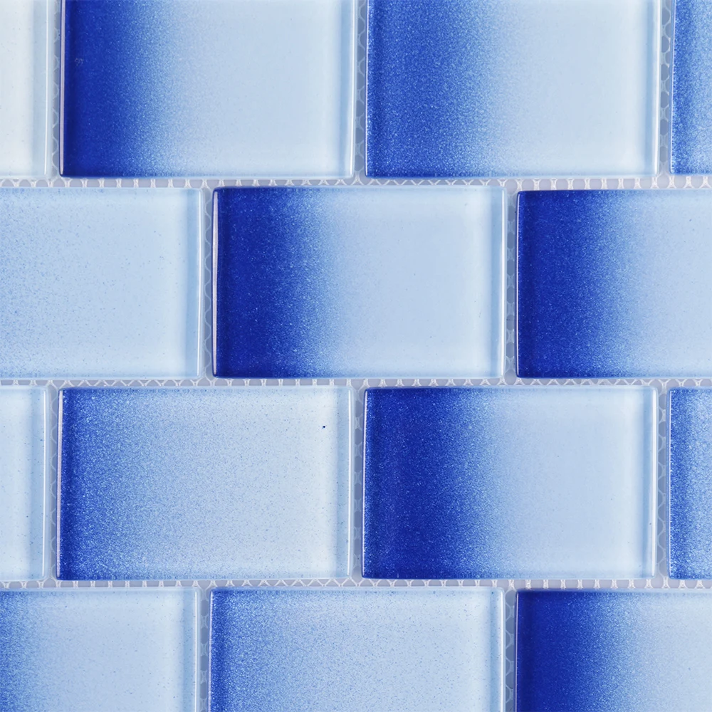 Foshan manufacturer gradient dark blue crystal glass mosaic tile for pool outdoor