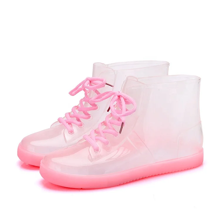Fashion custom new style transparent  PVC rain boots waterproof jelly shoes outdoor girls riding warm skidproof galoshes