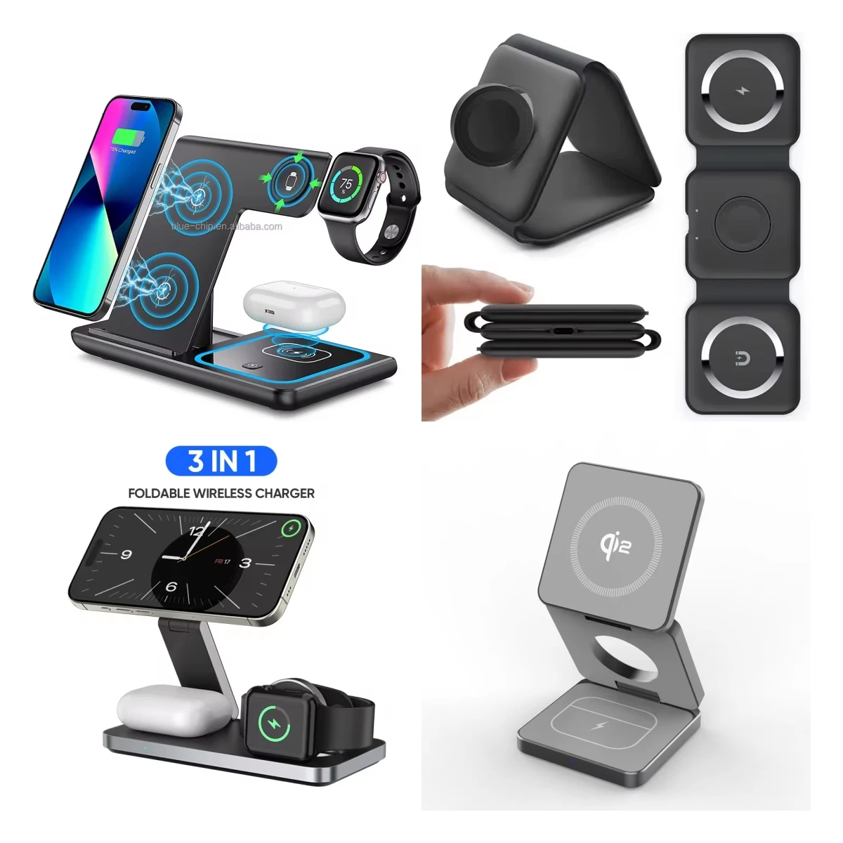 10w 15w Qi Fast Magnet Portable Foldable 3 In 1 Flexible Charging Station  For Apple Watch For Airpods  For Iphone For Samsung