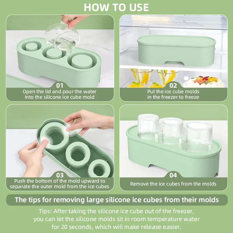 BPA Free Ice Cube Tray with Lid Flexible Whiskey Ice Ball Maker Custom Round Reusable Silicone Clear Ice Cube  Maker