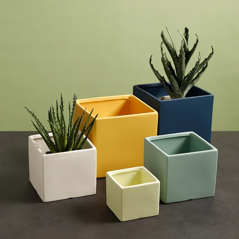 Wholesale modern mini square ceramic flower pots small succulent plants pot