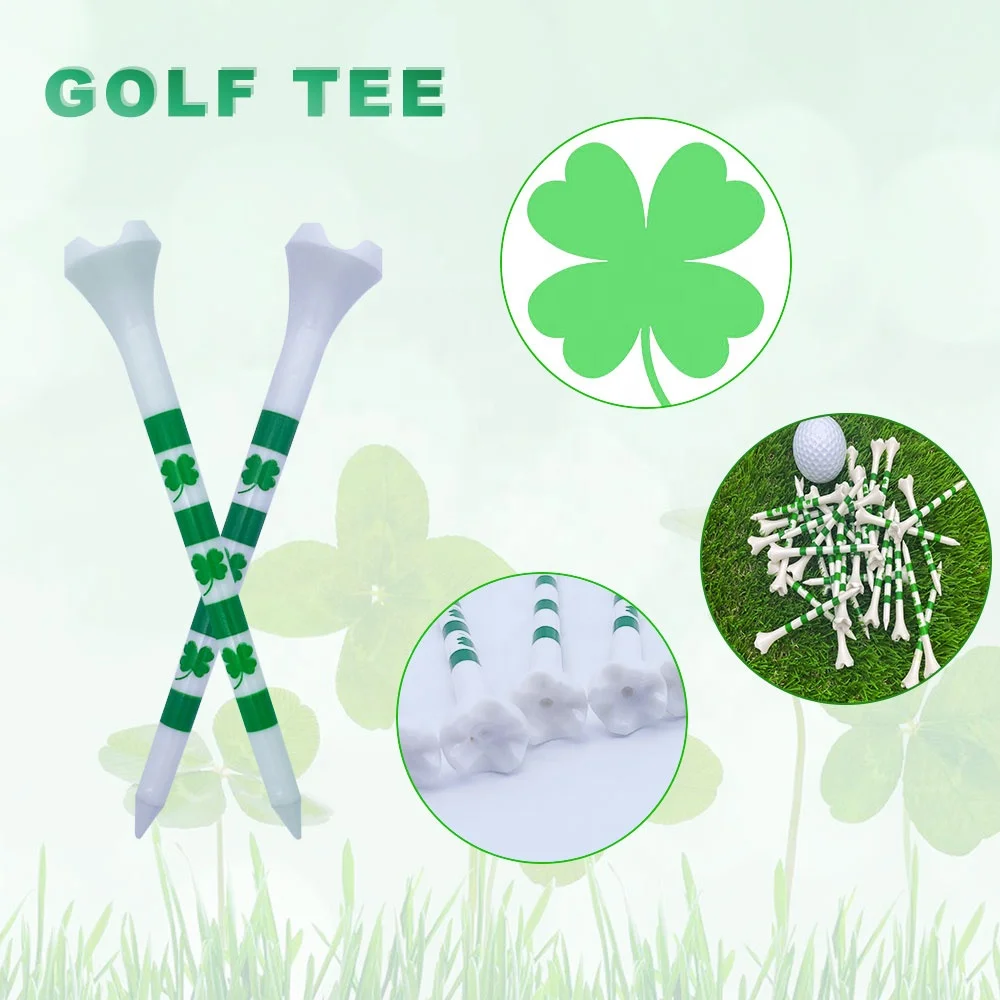 Wholesale 3 1/4 inch 83mm Four Prongs Golf Tee with Four-leaf clover Printing Golf Ball Holder Golf Training Practice tees
