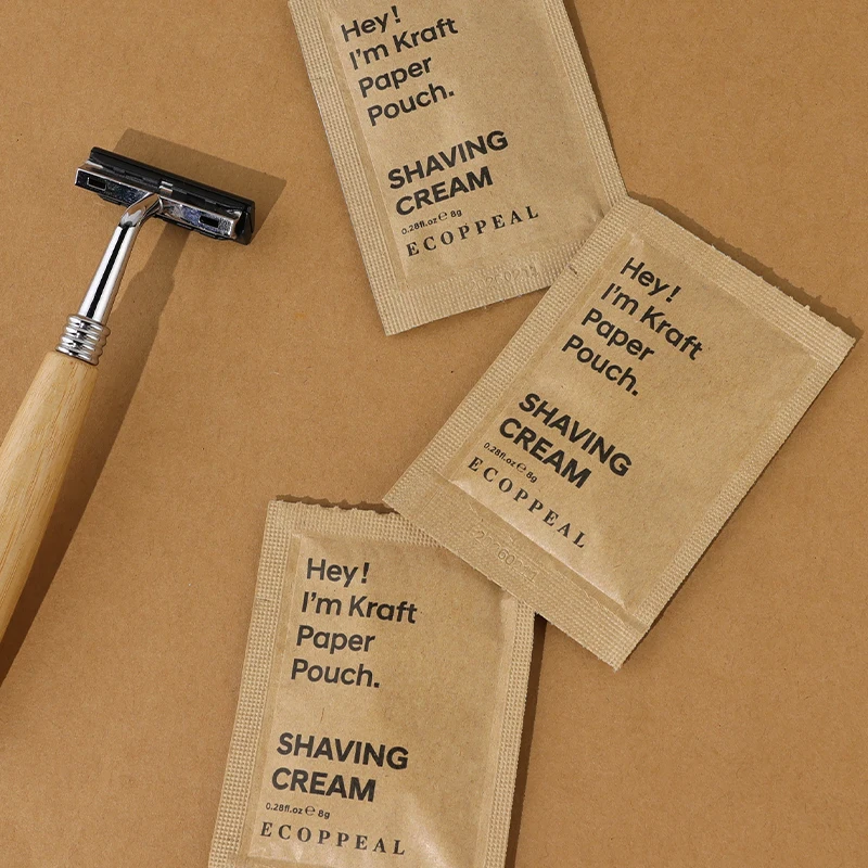 Plastic Free! Custom Biodegradable FSC Kraft Paper Shaving Kits with Stainless Steel Razor and Shaving Cream